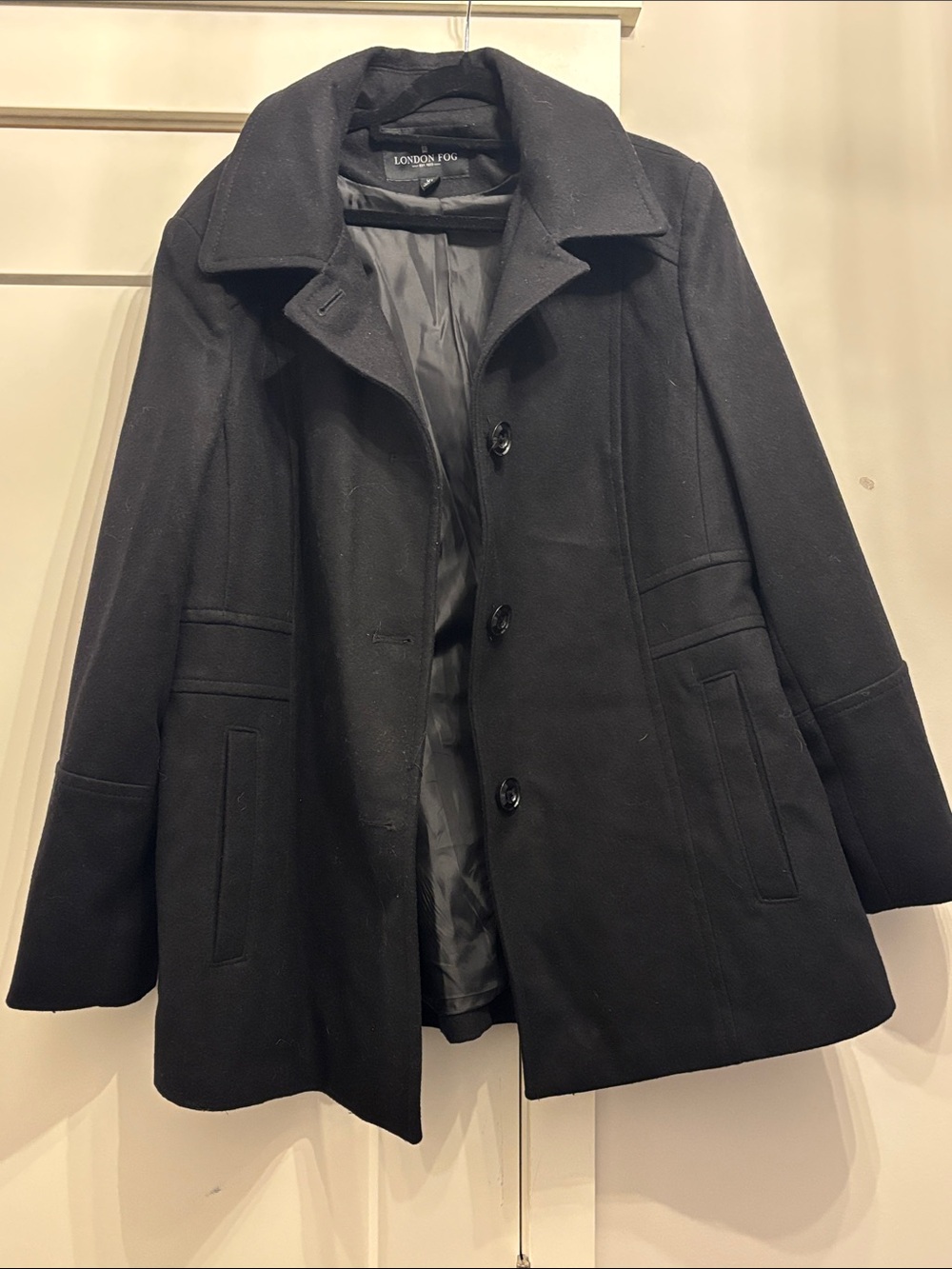 London Fog Black Wool-Blend Pea Coat